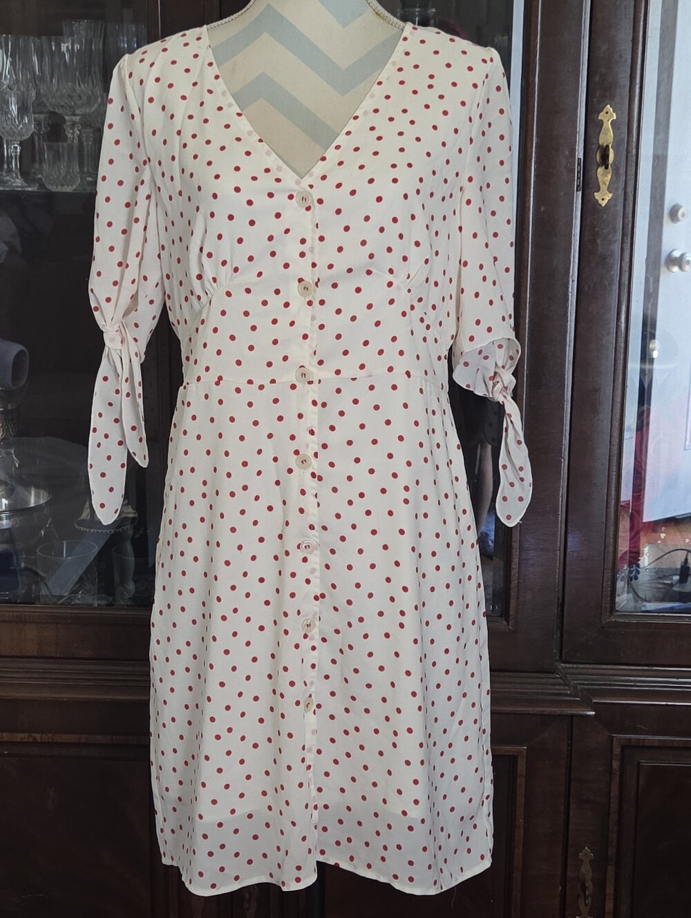 RockaLa Petite Étoile Paris Polka Dot Dress NWT (Red Cream V-Neck size 4 (XL)